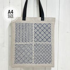 A4対応トートバッグ【紺色ビスケット】　刺し子・綿麻・帆布