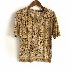 #spc レオナール LEONARD Tシャツ カットソー M 茶色系 Vネック 半袖 ヒョウ柄 レオパード バックジップ レディース [771914]