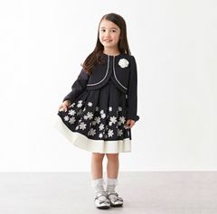 petit main コサージュつき花刺しゅうワンピース×ジャケットセット