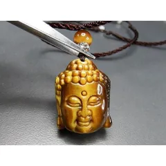 石街天然石上質4Aタイガーアイ如来様精工彫りペンダントトップネックレス