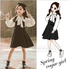 子供服 セットアップ 女の子 キッズ 春秋 長袖 シャツ + ワンピース 2点セット 韓国子供服 フォーマル おしゃれ 可愛い ジュニア服 入園 入学 二次会結婚式 AigD348