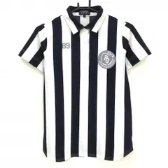 パーリーゲイツ 半袖ポロシャツ 白×ネイビー ストライプ レディース 1(M) ゴルフウェア PEARLY GATES