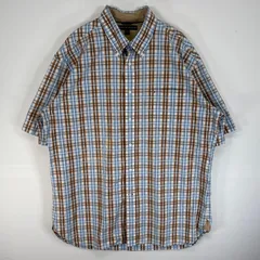 古着 トミーヒルフィガー TOMMY HILFIGER 半袖シャツ チェック ロゴ 刺繍 ボタンダウン XL  ブルー系 マルチカラー メンズ
