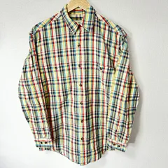 (^w^)b Eddie Bauer エディーバウアー 長袖シャツ コットン 綿100% チェック柄 トップス 重ね着 カジュアル デイリー タウンユース アウトドア イエロー×レッド×ネイビー系 メンズ サイズXS