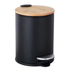 ゴミ箱 ふた付き 3L ペダル式 ゴミ箱 丸型 竹蓋 ごみ箱 音無し は無臭で密閉 キッチン、リビングルーム、トイレ、バスルーム、オフィス用 （黒） 1のサムネイル