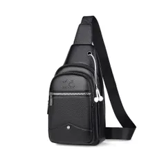 【人気商品】[Cenvins] ワンショルダーメンズ ボディバッグ 斜め掛けバッグ肩掛け 胸バッグ メッセンジャーバッグ PUレザー大容量 軽量イヤホン穴付男女兼用 黒