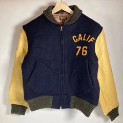 Style Eyes スタイルアイズ SUGAR CANE シュガーケーン スタジャン アームレザー 本革 TALONジップ 袖レザー 切替ウール スタジャン 38 メンズ ネイビー イエロー