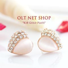 ピアス レディース パヴェハート オパール ジルコニア 18金 18kコーティング ピンクゴールド K18GP