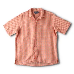 古着 90年代 ラルフローレン Ralph Lauren POLO by Ralph Lauren CALDWELL ギンガムチェック 半袖 オープンカラー リネンシャツ/evb029327