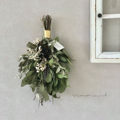 autumn breeze 初秋 ユーカリとロシアンオリーブのグリーンスワッグ 42cm