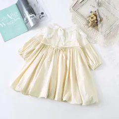 ☆ アイボリー ☆ 80cm ☆ ベビー ワンピース pkamuhou07 ベビー ワンピース ドレス 長袖 付け襟 お姫様風 子供ドレス ベビードレス セレモニードレス チュニック ふんわり ギャザー ベビー服 女の子 子供服 赤ちゃん 幼児 子供 子ども