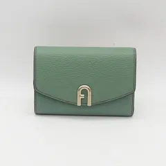 美品 フルラ プリムラ レザー グリーン系 ゴールド金具 三つ折り レディース折り財布 KRH 2000000 NSK