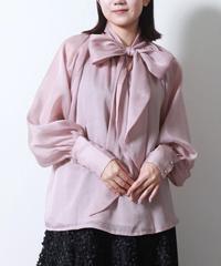 【再入荷】前後2wayリボンシアーブラウス  シャツ オケージョン 華やか セレモニー ビッグリボン ボリューム袖