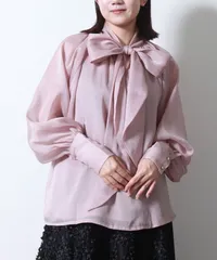 【再入荷】前後2wayリボンシアーブラウス  シャツ オケージョン 華やか セレモニー ビッグリボン ボリューム袖のサムネイル