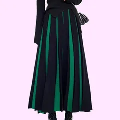 Size:L_Color:グリーン レディース ニット スカート ロング丈 Aライン プリーツ ウエストゴム 細見え フレアスカート 型崩れ 型崩れしない サラサラ 170 レトロスカート 女性 秋物 10 20 30 40 50 40歳 洋服 服 流行りの服