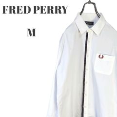 FRED PERRY フレッドペリー 長袖シャツ 刺繍ロゴ入り胸ポケット 白 ホワイト 裏チェック メンズ Mサイズ