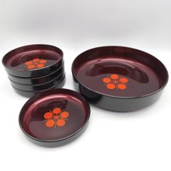 琉球塗の漆器 銘々皿 5枚セット 黒漆 朱縁 ハイビスカス - メルカリ
