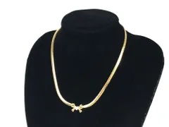 ニナリッチ　NINA RICCI　リボン　ハート　ラインストーン　ヘリンボーンチェーン　 ネックレス   ゴールドカラー  送料無料