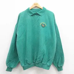 XL/古着 WEK 長袖 トップス メンズ 90s 競馬 大きいサイズ 襟付き コットン 緑 グリーン 25jul31 中古 スエット トレーナー