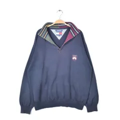 90s トミーヒルフィガー ハーフジップ コットンセーター マルチカラー オールド デカタグ メンズXL 古着 @CH1068