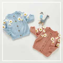 カーディガン　花柄　刺繍　ピンク　水色　韓国子供服のサムネイル