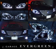レクサス LS460 前期 ブラック塗装＆LEDイカリング＆白橙LED増設 仕様 純正加工品 ドレスアップ ヘッドライト USF 左右セット プリクラ無し