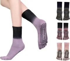 TOPIKE ピラティス 靴下ヨガソックス インストラクター推薦 レディース 5本指 滑り止め 高級 ヨガ靴下 綿 保温 防寒対策 抗菌消臭 吸汗性 吸湿性 通気(ピンク＆ホワイト-ブラック＆パープル-ブラッ,  22.5-25.0 cm)