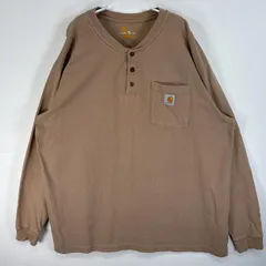古着 カーハート Carhartt 長袖Tシャツ ワンポイント ロゴ ヘンリーネック 大きいサイズ 肉厚 XL  ベージュ 無地 メンズ