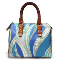 【EMILIO PUCCI】エミリオプッチ　ミニボストン ハンドバッグ　バッグ　 レザー　ブルー系　中古　質屋