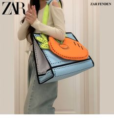 **ZAR FENDEN 【スポーツキュート風】2025年夏季 スポーツトートバッグ ジオメトリックプリント オックスフォード素材 ブルー＆オレンジ ステッチングデザイン 日常使い**