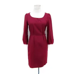 プロポーション ボディドレッシング PROPORTION BODY DRESSING ワンピース ひざ丈 長袖 ラウンドネック 無地 リボン 2 ボルドー /SY38