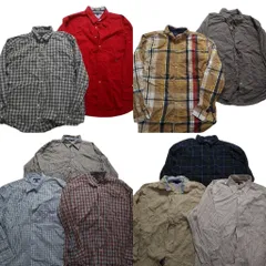 古着卸 まとめ売り トミーヒルフィガー 長袖シャツ 10枚セット (メンズ XL /2XL ) ボタンダウン ストライプ チェック 中古 古着 NB2612