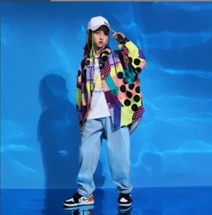 幾何柄シャツ  ダンス 衣装 ヒップホップ キッズ デニムパンツ キッズダンス衣装 練習着 男の子 女の子 子供 ｔシャツ ジャズダンス ステージ衣装 派手 xyuz01xyuz01