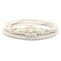 帯締め 飾り紐 振袖用 長尺 Ｌサイズ 正絹 成人式 白 銀 パール ビーズ 丸組紐 翠嵐工房 日本製 フォーマル セミフォーマル 礼 No.10-6822