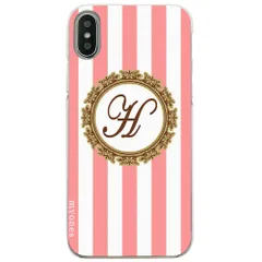 【新品未使用】iPhone11 Pro Max アイフォン11プロマックス クリア ハードケース ( ストライプピンク イニシャルH ) ボーダー ストライプ イニシャル cl-initial1-iphone11max-ca025_a_h