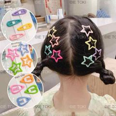 8個子供可愛い色幾何学的星ハート飾りヘアクリップ女の子素敵な甘いヘアピン子供用ヘアアクセサリー