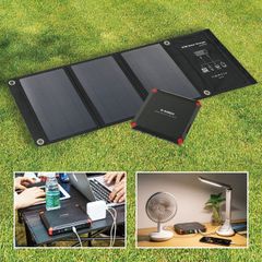 【新品※ショップ出品】折り畳みソーラーパネル＆ポータブル蓄電セット 2点セット ソーラー充電 大容量 充電池 防災グッズ 停電 非常用 車中泊 アウトドア