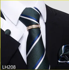 発表会　ネクタイ　チーフ　カフス　リング　4点セット　ストライプ柄　結婚式　パーティー　イベント　成人式　卒業式　卒園式　入社式　入学式　父の日　バーテンダー　ダンスパーティー　七五三お祝　クリスマスパーティー　グリーン　シルバー　ネイビー　格安色　ブラウン色