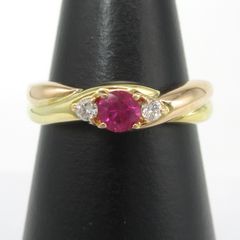 スタージュエリー STAR JEWELRY 指輪 K18 YG カラーストーン 脇石ダイヤモンド レディース ファッションリング 8号 管理10467