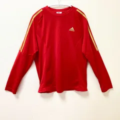 古着　adidas　アディダス　CLIMALITE　クライマライト　長袖Tシャツ　ユニセックス　Lサイズ　クルーネック　ドライ　レッド　赤　ラメ入り