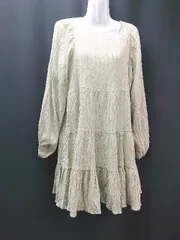 ◇ mystic ワンピース ノーカラー ティアード かわいい 長袖 チュニック サイズF ライトグリーン レディース E  【1310050016104】