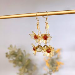 ゆらゆら向日葵 ピアス/イヤリング  ディップアート アメリカンフラワー 揺れ 透明感 ウェディング ひまわり 推し活 イエロー