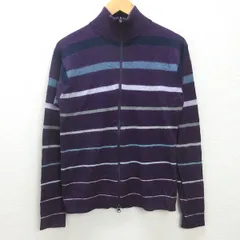 H■ポールスミス/Paul Smith JEANS ボーダー柄 フルジップニットセーター【L】紫/MENS■62【中古】