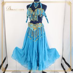 トルコ製 ベリーダンス用オリエンタル衣装】水色 スパンコール