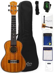 ウクレレ コンサートサイズ マホガニー材 【初心者定番セット8点】ELVISエルビス バインディング FIVE-O UKULELE【付属品８点セット：国内書・チューナー・厳選11曲の教則本・コードチャート・ピック・ストラップ・ポリシングクロース・ギグバッグ】