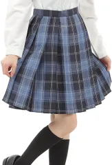 Eiza プリーツスカート チェック柄 丈48cm 膝上 スクールスカート 制服 女子高生 e244( マリンブルー,  L)