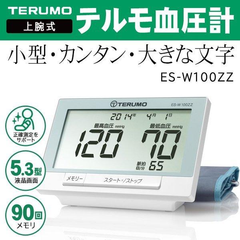 血圧計 上腕式 TERUMO テルモ 上腕式電子血圧計 ES-W100ZZ 家庭用 血圧測定器 正確 かんたん 計測 ワンタッチボタン ロングチューブ 文字 デジタル時計 日付 脈拍 機能付き 大きい 見やすい デジタル表示 90回メモリ 健康管理