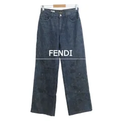 美品 FENDI フェンディ デニムパンツ ジーンズ ストレート リーフ フラワー装飾 ロゴプレート ジッパーフライ コットン インディゴ サイズW27 レディースのサムネイル