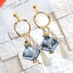 ✧高級♡国産コットンパール3連ゴールド イヤリング✧ホワイト×ピンク 