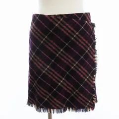 バーバリーブルーレーベル BURBERRY BLUE LABEL ラップスカート ミニ丈 フリンジ 台形 ウール チェック 紫 パープル 36
